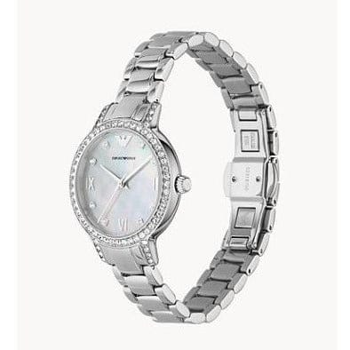 Emporio Armani Cleo Crystals Mother Of Pearl Dial Silver Steel Strap Watch For Women - AR11484