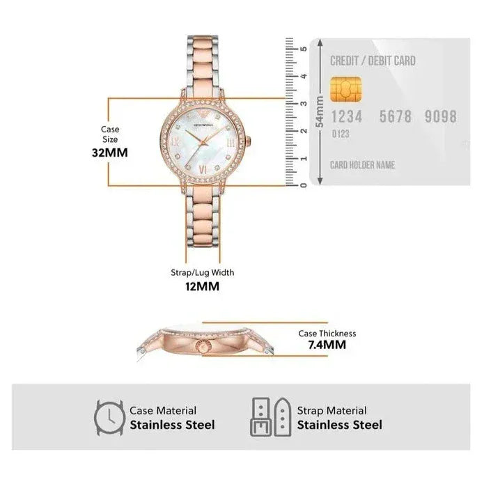 Emporio Armani Cleo Mother of Pearl Dial Two Tone Steel Strap Watch For Women - AR11499