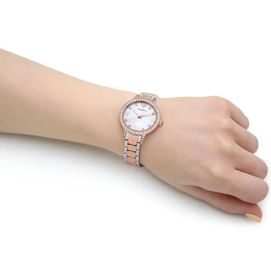 Emporio Armani Cleo Mother of Pearl Dial Two Tone Steel Strap Watch For Women - AR11499