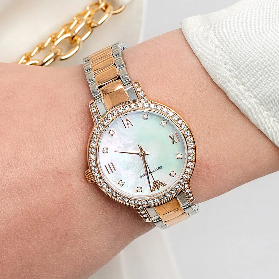Emporio Armani Cleo Mother of Pearl Dial Two Tone Steel Strap Watch For Women - AR11499