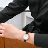 Emporio Armani Cleo Three-Hand Mother of Pearl Dial Black Leather Strap Watch For Women - AR11485