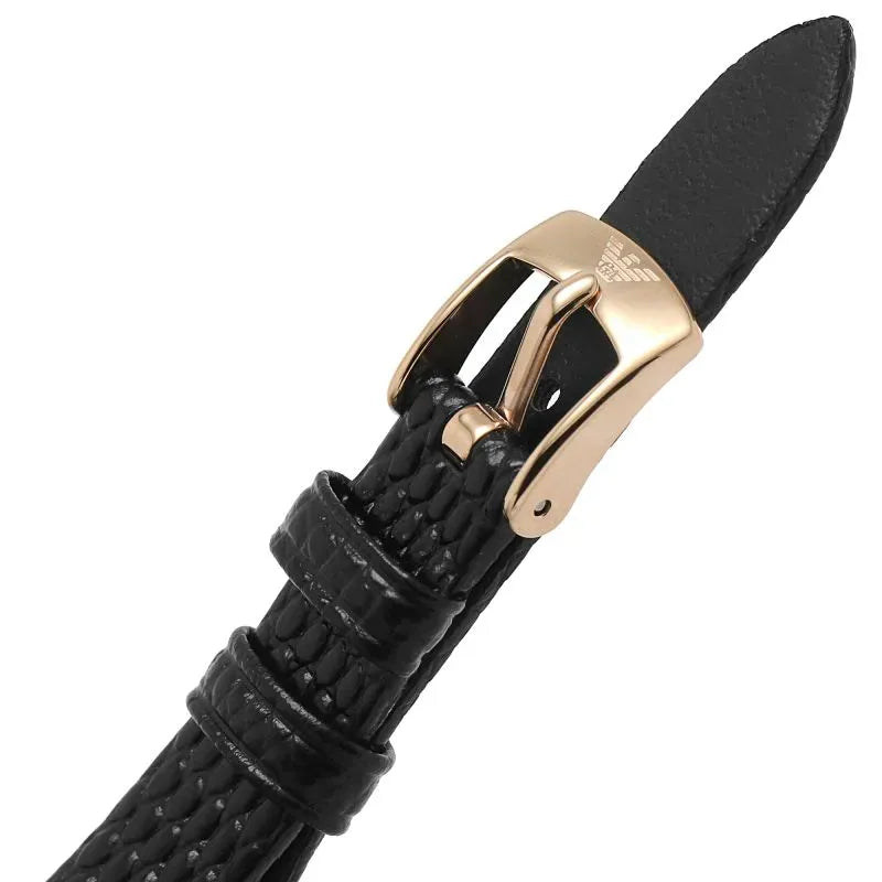 Emporio Armani Cleo Three-Hand Mother of Pearl Dial Black Leather Strap Watch For Women - AR11485