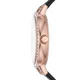 Emporio Armani Cleo Three-Hand Mother of Pearl Dial Black Leather Strap Watch For Women - AR11485