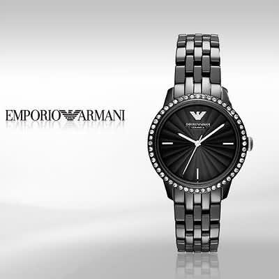 Emporio Armani Crystal Ceramica Black Dial Black Steel Strap Watch For Women - AR1478
