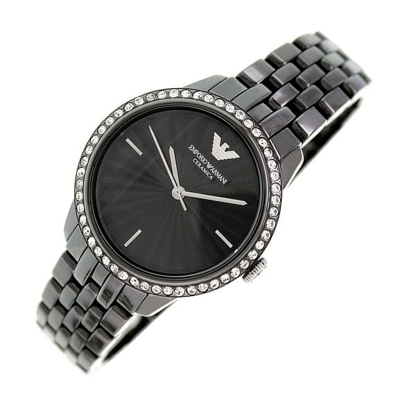 Emporio Armani Crystal Ceramica Black Dial Black Steel Strap Watch For Women - AR1478