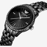 Emporio Armani Crystal Ceramica Black Dial Black Steel Strap Watch For Women - AR1478