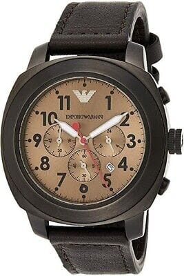 Emporio Armani Delta Chronograph Brown Dial Brown Leather Strap Dial Watch For Men - AR6055