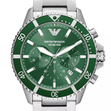 Emporio Armani Diver Chronograph Green Dial Silver Steel Strap Watch For Men - AR11500