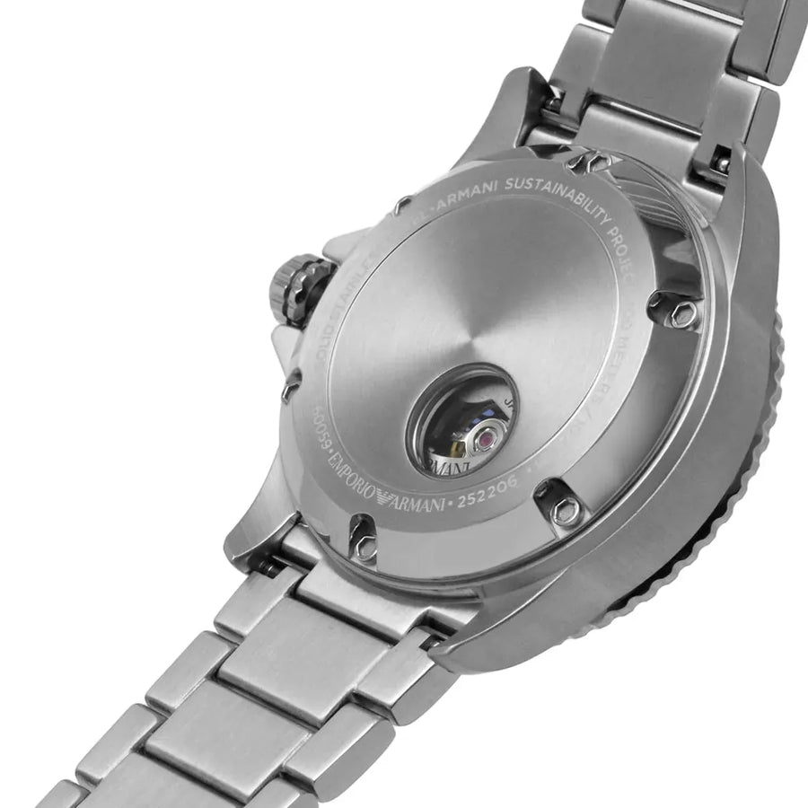 Emporio Armani Diver Automatic Green Dial Silver Steel Strap Watch For Men - AR60061