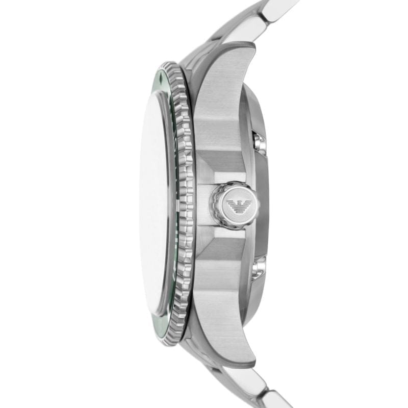 Emporio Armani Diver Automatic Green Dial Silver Steel Strap Watch For Men - AR60061