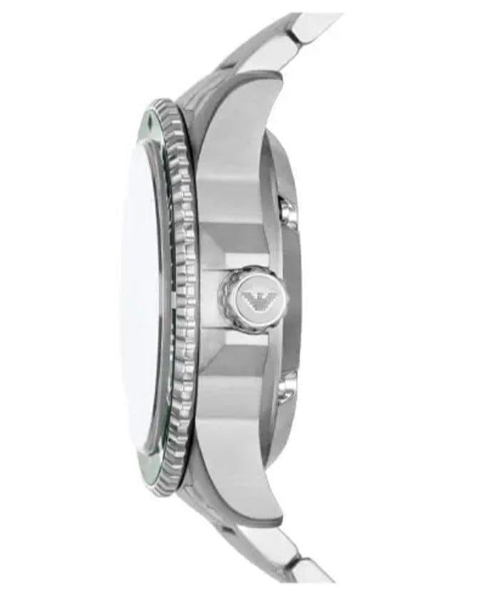 Emporio Armani Diver Automatic Green Dial Silver Steel Strap Watch For Men - AR60061