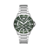 Emporio Armani Diver Automatic Green Dial Silver Steel Strap Watch For Men - AR60061