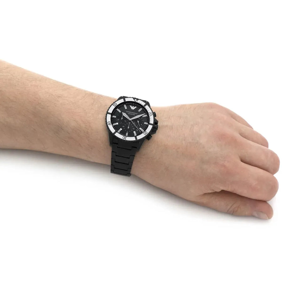 Emporio Armani Diver Chronograph Black Dial Black Steel Strap Watch For Men - AR80050