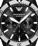 Emporio Armani Diver Chronograph Black Dial Black Steel Strap Watch For Men - AR80050