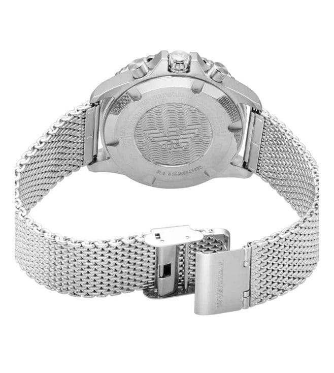 Emporio Armani Diver Chronograph Blue Dial Silver Mesh Strap Watch for Men - AR11587