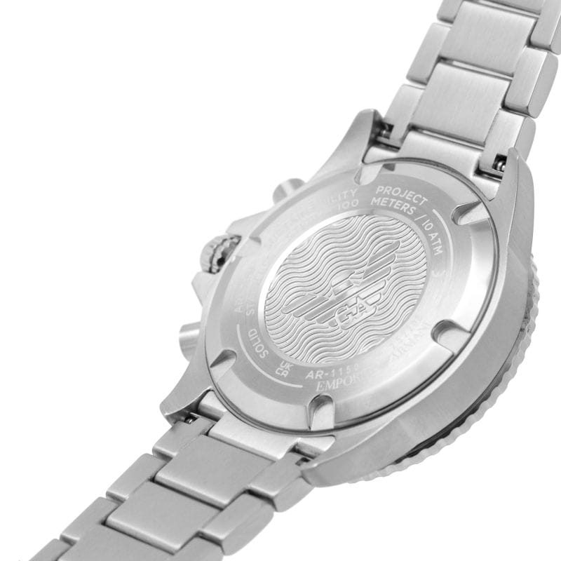 Emporio Armani Diver Chronograph Green Dial Silver Steel Strap Watch For Men - AR11500