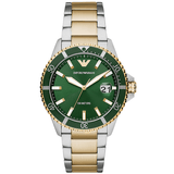Emporio Armani Diver Chronograph Green Dial Two Tone Steel Strap Watch For Men - AR80063