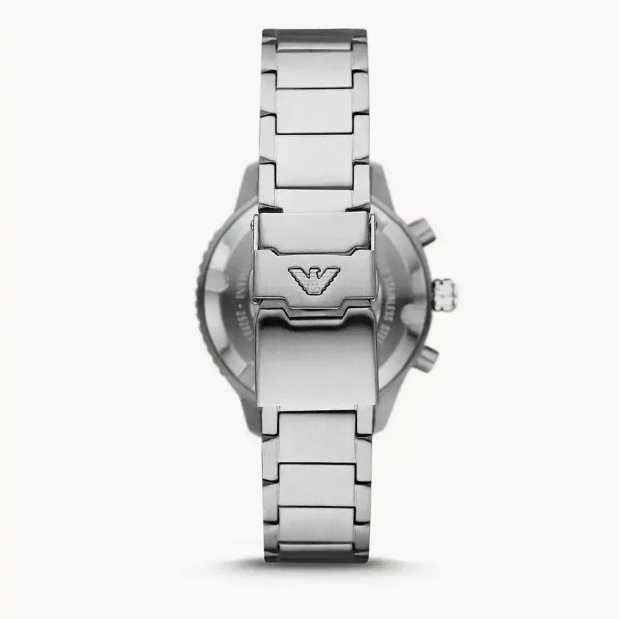 Emporio Armani Diver Chronograph Quartz Black Dial Silver Steel Strap Watch For Men - AR11360