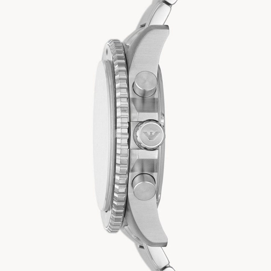 Emporio Armani Diver Chronograph Quartz Black Dial Silver Steel Strap Watch For Men - AR11360