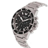 Emporio Armani Diver Chronograph Quartz Black Dial Silver Steel Strap Watch For Men - AR11360