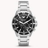 Emporio Armani Diver Chronograph Quartz Black Dial Silver Steel Strap Watch For Men - AR11360