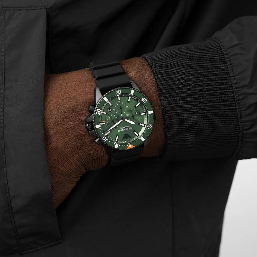 Emporio Armani Diver Chronograph Quartz Green Dial Black Silicon Strap Watch For Men - AR11463