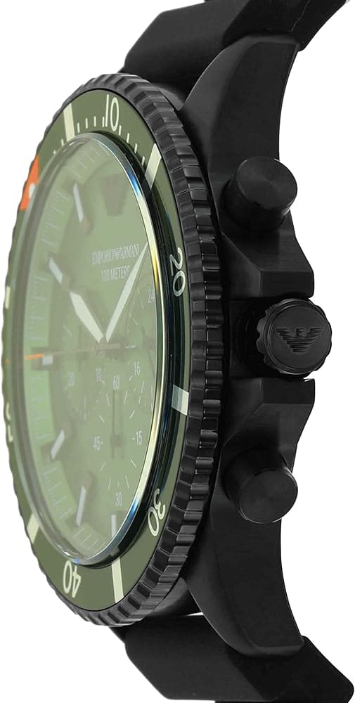 Emporio Armani Diver Chronograph Quartz Green Dial Black Silicon Strap Watch For Men - AR11463