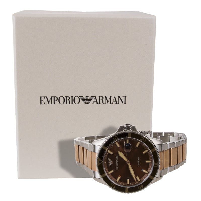 Emporio Armani Diver Quartz Brown Dial Two Tone Steel Strap Watch For Men - AR11340