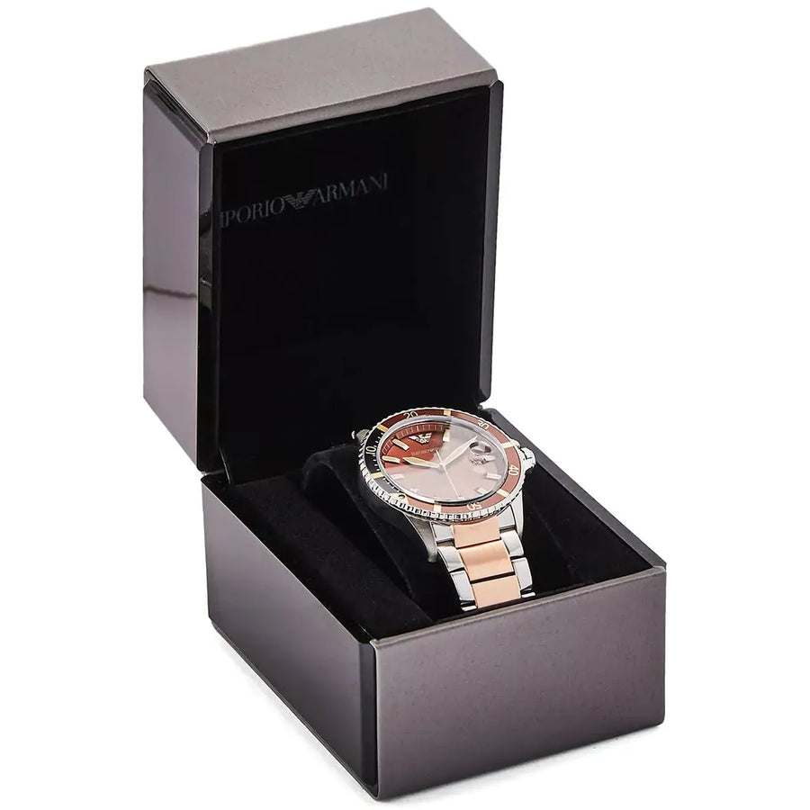 Emporio Armani Diver Quartz Brown Dial Two Tone Steel Strap Watch For Men - AR11340