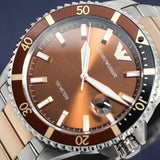 Emporio Armani Diver Quartz Brown Dial Two Tone Steel Strap Watch For Men - AR11340
