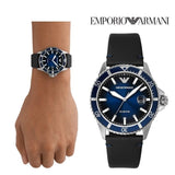 Emporio Armani Diver Three-Hand Quartz Blue Dial Blue Leather Strap Watch For Men - AR11516