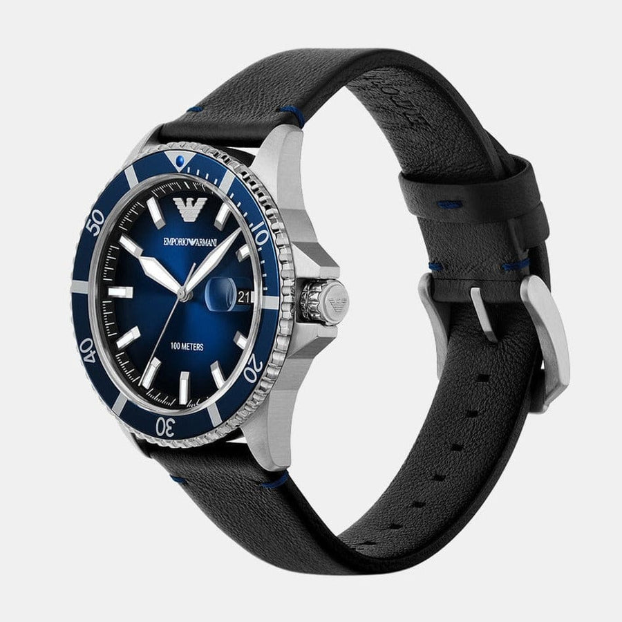 Emporio Armani Diver Three-Hand Quartz Blue Dial Blue Leather Strap Watch For Men - AR11516