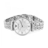 Emporio Armani Gianni T Bar White Crystal Pave Dial Silver Stainless Steel Strap Watch For Women - AR1925