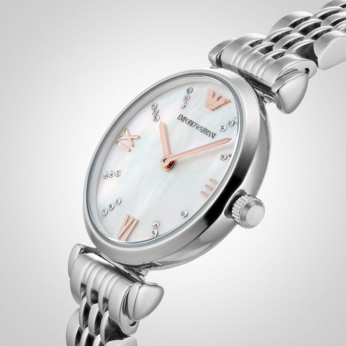 Emporio Armani Donna Mother of Pearl Dial Silver Steel Strap Watch For Women - AR11204