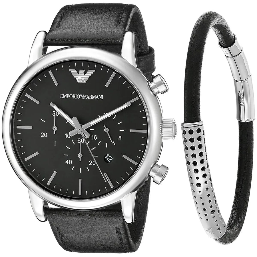 Emporio Armani Dress Analog Black Dial Black Leather Strap Watch For Men - AR8029