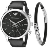 Emporio Armani Dress Analog Black Dial Black Leather Strap Watch For Men - AR8029