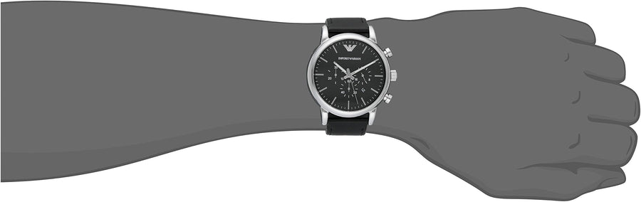Emporio Armani Dress Analog Black Dial Black Leather Strap Watch For Men - AR8029