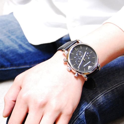 Emporio Armani Dress Analog Black Dial Black Leather Strap Watch For Men - AR8029