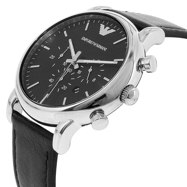 Emporio Armani Dress Analog Black Dial Black Leather Strap Watch For Men - AR8029