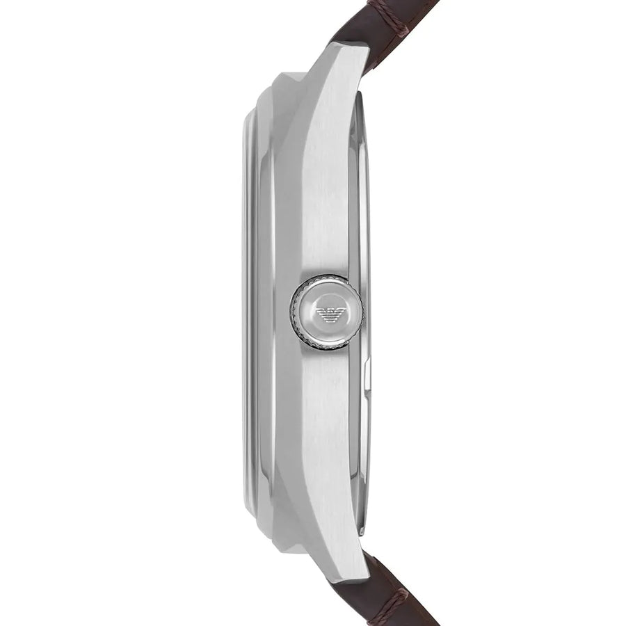 Emporio Armani Dress Quartz White Dial Brown Leather Strap Watch For Men - AR1999