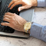 Emporio Armani Elegant Chronograph Cream Dial Two Tone Steel Strap Watch for Men - AR11605