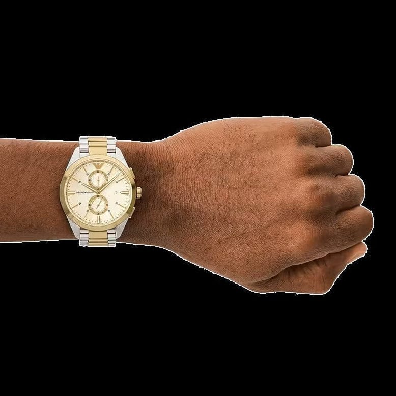 Emporio Armani Elegant Chronograph Cream Dial Two Tone Steel Strap Watch for Men - AR11605
