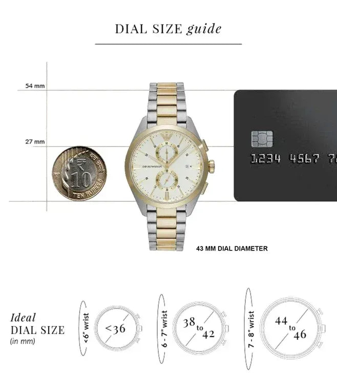 Emporio Armani Elegant Chronograph Cream Dial Two Tone Steel Strap Watch for Men - AR11605