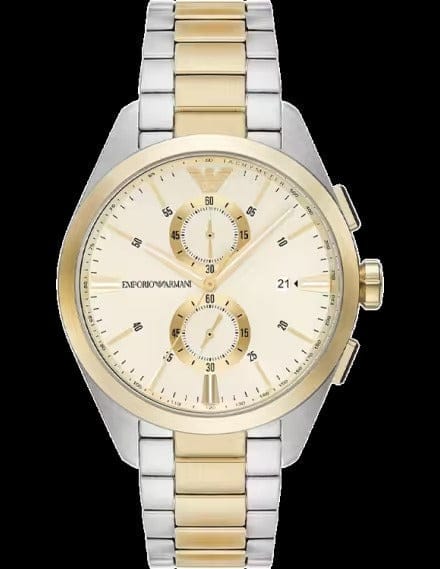 Emporio Armani Elegant Chronograph Cream Dial Two Tone Steel Strap Watch for Men - AR11605