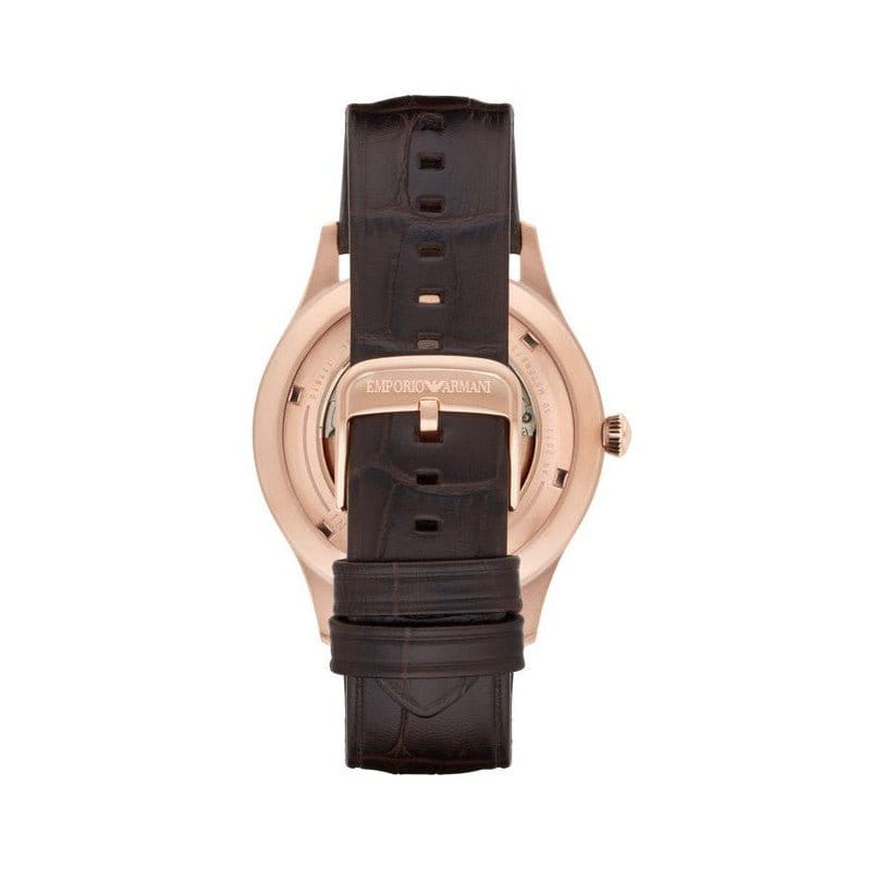 Emporio Armani Epoca White Skeletal Dial Black Leather Strap Watch For Men - AR2073