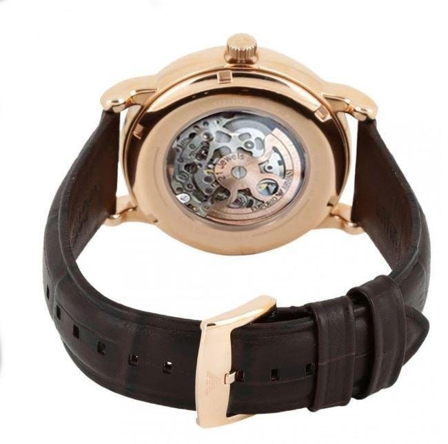 Emporio Armani Epoca White Skeletal Dial Black Leather Strap Watch For Men - AR2073