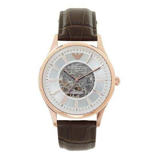 Emporio Armani Epoca White Skeletal Dial Black Leather Strap Watch For Men - AR2073