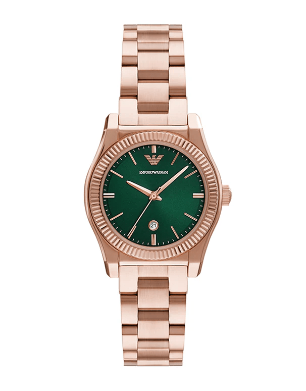 Emporio Armani Federica Analog Green Dial Rose Gold Steel Strap Watch for Women - AR11639