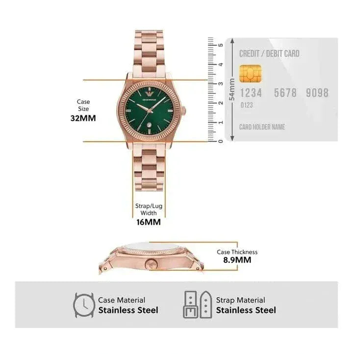Emporio Armani Federica Analog Green Dial Rose Gold Steel Strap Watch for Women - AR11639