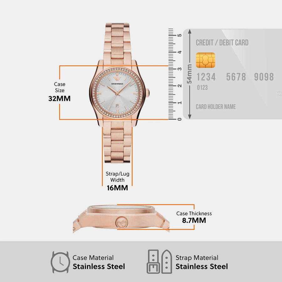 Emporio Armani Federica Analog Mother of Pearl Dial Rose Gold Steel Strap Watch for Women - AR11558